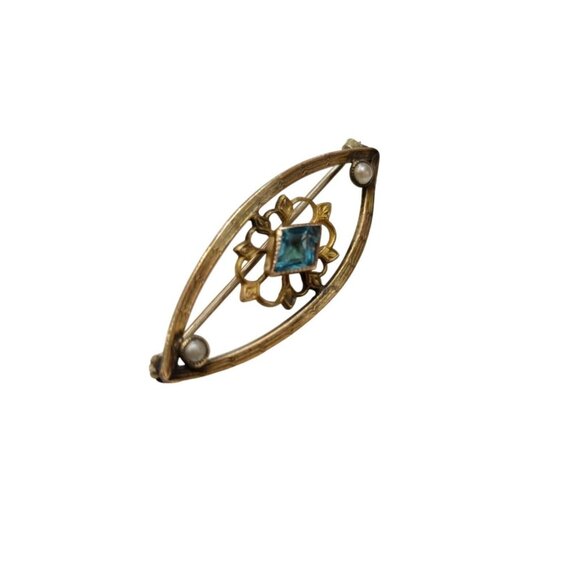 Vintage Jewelry - Antique Gold Filled And Faceted Glass Bar Style Brooch (A8161)